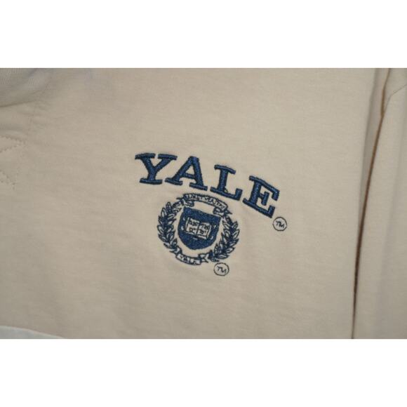 Yale University Beige White Rugby Shirt Long Sleeve Collegiate Polo Size L - Picture 2 of 5